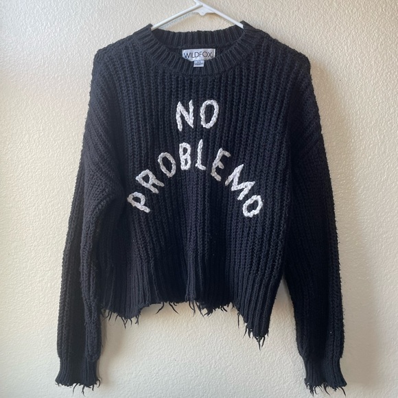 WILDFOX NO PROBLEMO Factory Distressed Black & White Sweater/ XS - Picture 8 of 10